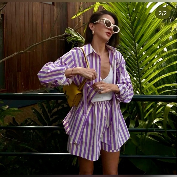 The Frankie Shop Other - The Frankie Shop Purple, Yellow and White Striped Shirt & Shorts Set Women’s
